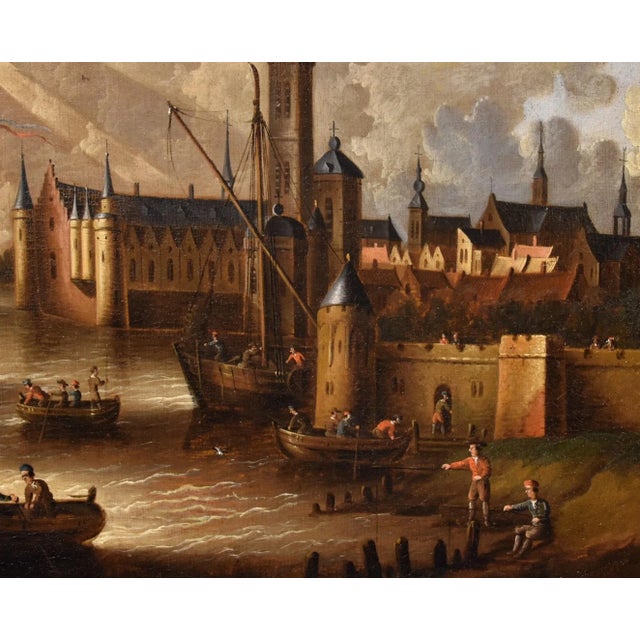 Peter Van Der Velde, Marina Landscape with Boats, 1700, Oil on Canvas For Sale - Image 4 of 16