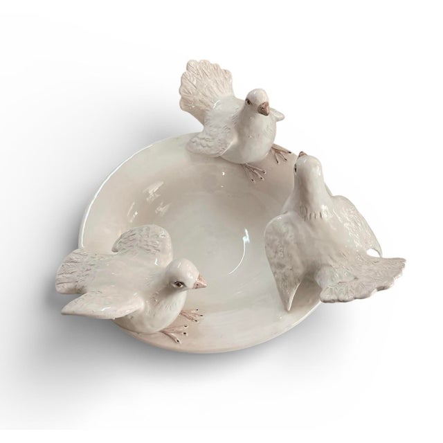 2020s Vintage-Style Italian Ceramic Dove Bowl - Hand-Finished For Sale - Image 5 of 9