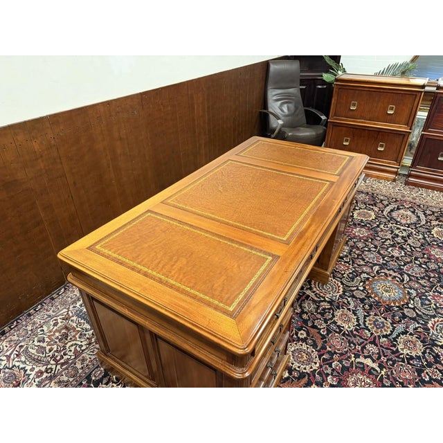 Large English Desk with Brown Leather For Sale - Image 17 of 18