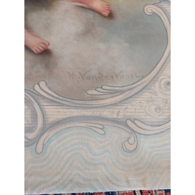 Art Nouveau 1920s Signed M. Van Der Voort Oil Painting on Canvas of Cherubs For Sale - Image 3 of 10
