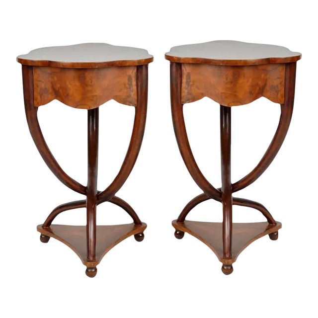 Late 20th Century Art Deco Curved Leg Side Tables - a Pair For Sale