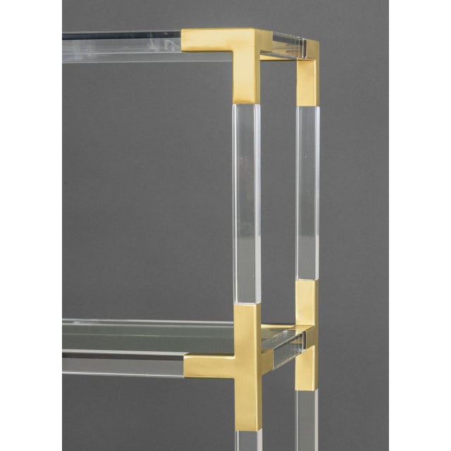 Mid-Century Modern Vintage Jonathan Adler Modern Lucite and Brass Etagere For Sale - Image 3 of 9