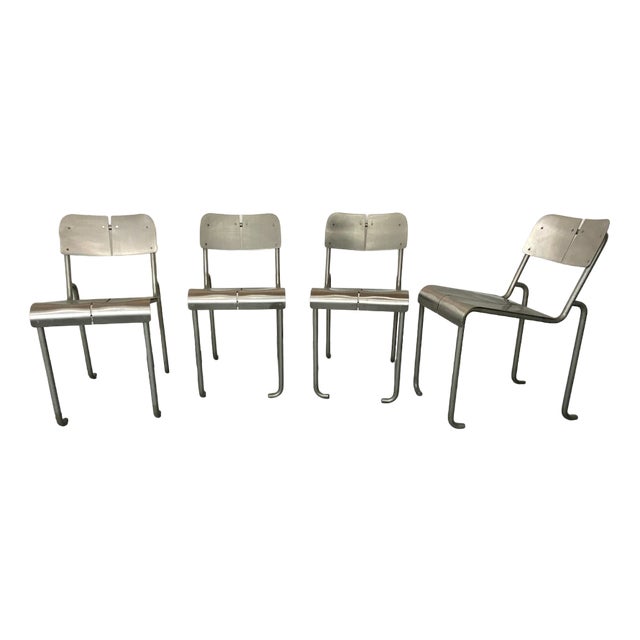 Modernist Architectural Stainless Steel Dining Chairs, 1980s, Set of 4 For Sale