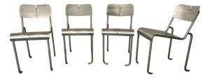 Modernist Architectural Stainless Steel Dining Chairs, 1980s, Set of 4