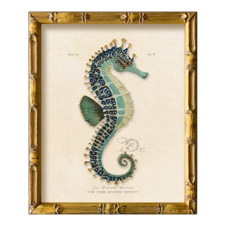 Contemporary Reproduction of Vintage "Green Seahorse" Giclee Print, Framed For Sale