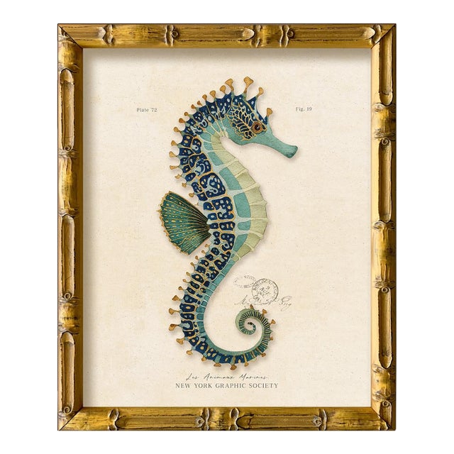Contemporary Reproduction of Vintage "Green Seahorse" Giclee Print, Framed For Sale