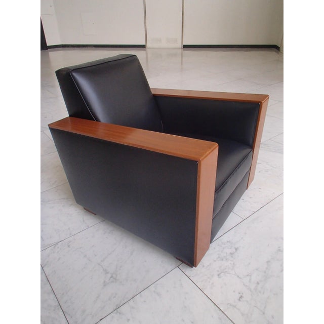 Black Art Deco Cubist Black Leather Lounge Chair, 1930s For Sale - Image 8 of 10