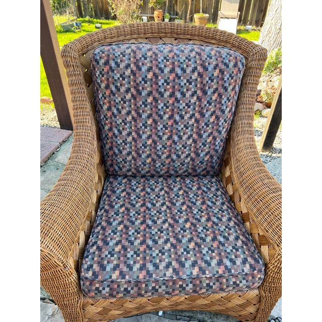 Boho Chic 1980s Vintage Set of Palecek Woven Wicker Lounge Chair & Ottoman - 3 Pieces For Sale - Image 3 of 9
