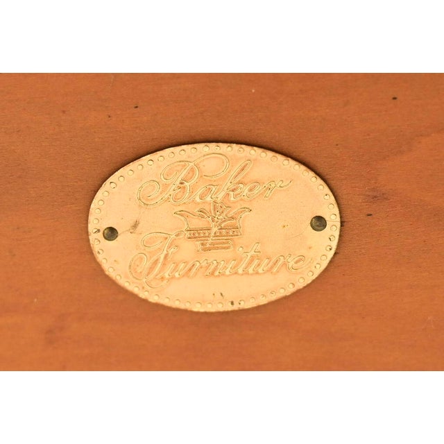 Baker Furniture French Regency Louis XVI Cherry, Burl Wood, and Brass Side Tables, Pair For Sale - Image 9 of 10