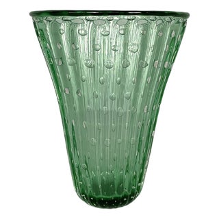 Mid-Century Modern Italian Oval Vase in Green Glass, 1980s For Sale