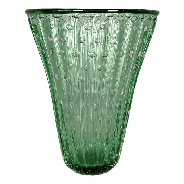 Mid-Century Modern Italian Oval Vase in Green Glass, 1980s For Sale