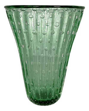 Mid-Century Modern Italian Oval Vase in Green Glass, 1980s