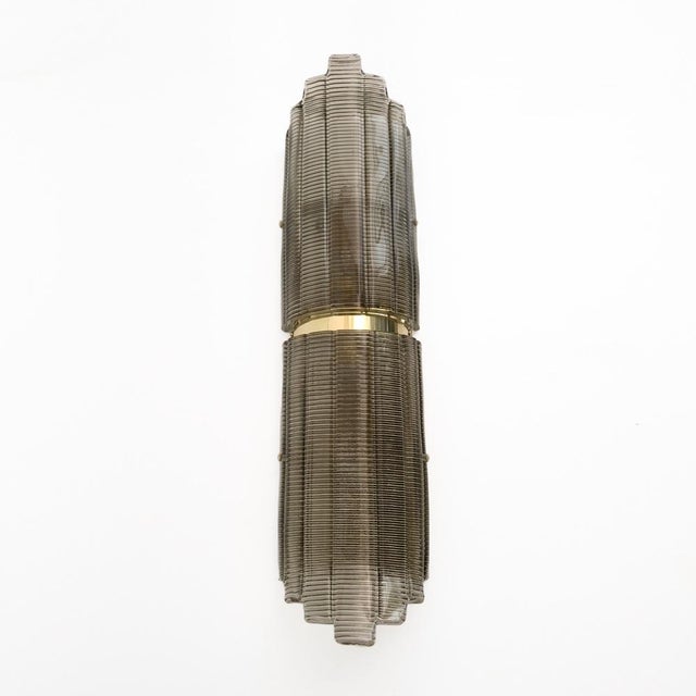 Modern Brass and Textured Murano Glass Wall Lights, Italy, 2000, Set of 2 For Sale - Image 4 of 11
