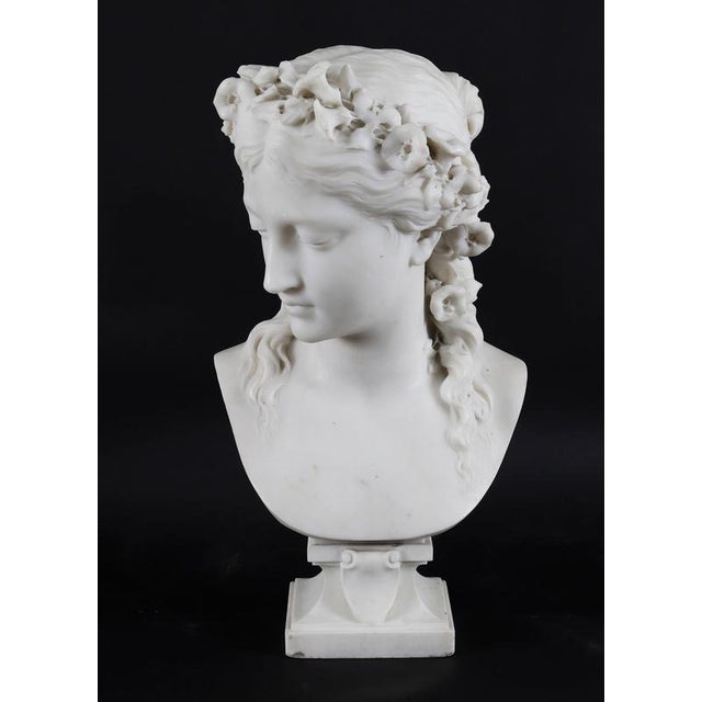 Eugene-Antoine Aizelin, Antique Bust of a Grecian Lady, 19th Century, Carrara Marble For Sale - Image 11 of 18
