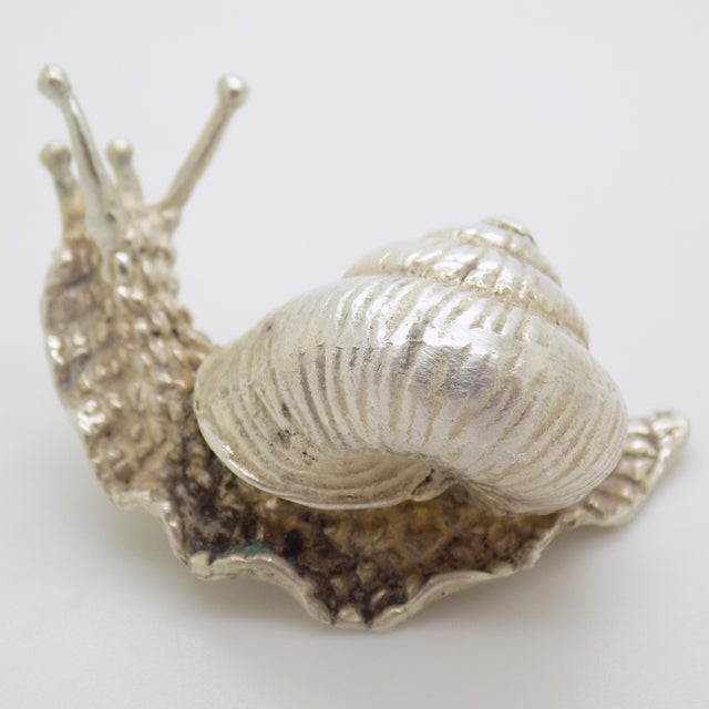 Italian Vintage Italian Handmade Genuine Silver Life Size Snail Solid Figurine, Made in Vicenza (Vi, Italy) For Sale - Image 3 of 11