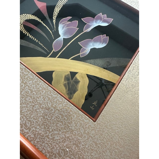 1990s Signed Tomita Tateyama Japanese Chinkin Lacquer Floral Panel For Sale In Dallas - Image 6 of 10