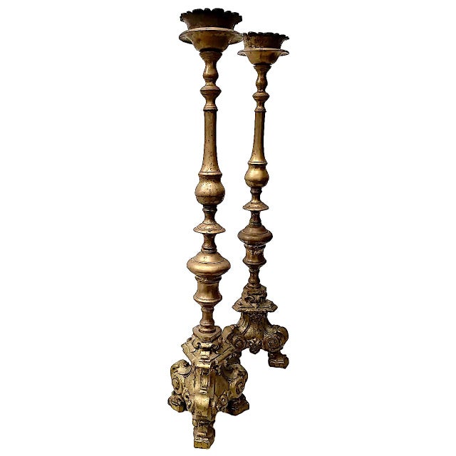 Pair of Early 18th Century Brass Altar / Mantel Candle Holders c.1717 Superb pair of candle holders. Handmade from solid...