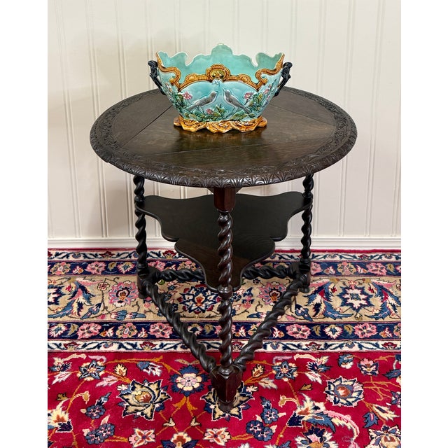 Antique English Envelope Barley Twist Drop Leaf Side Table Carved Oak C. 1900 For Sale - Image 12 of 16