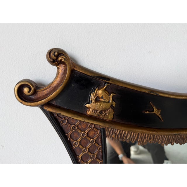 Wood Vintage Palm Beach Chinoiserie Pagoda Overmantel Wall Mirror With Gilt & Black Lacquer Frame Description For Sale - Image 7 of 13
