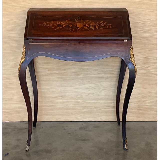 Antique Chippendale Style Walnut Drop Front Secretary Ladies Writing Desk For Sale - Image 17 of 18