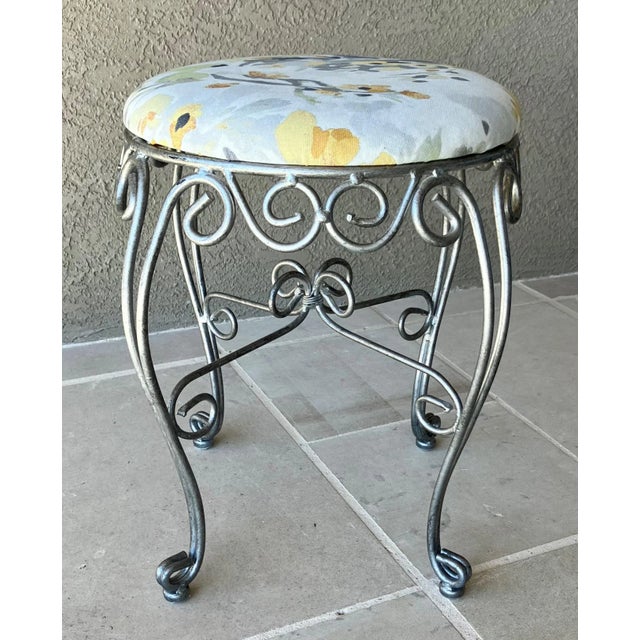 Late 20th-Century Wrought Steel Vanity Stool With Newly Upholstered Seat Cushion For Sale - Image 11 of 11