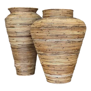 Vintage Coastal Pencil Reed Vases - Set of 2
