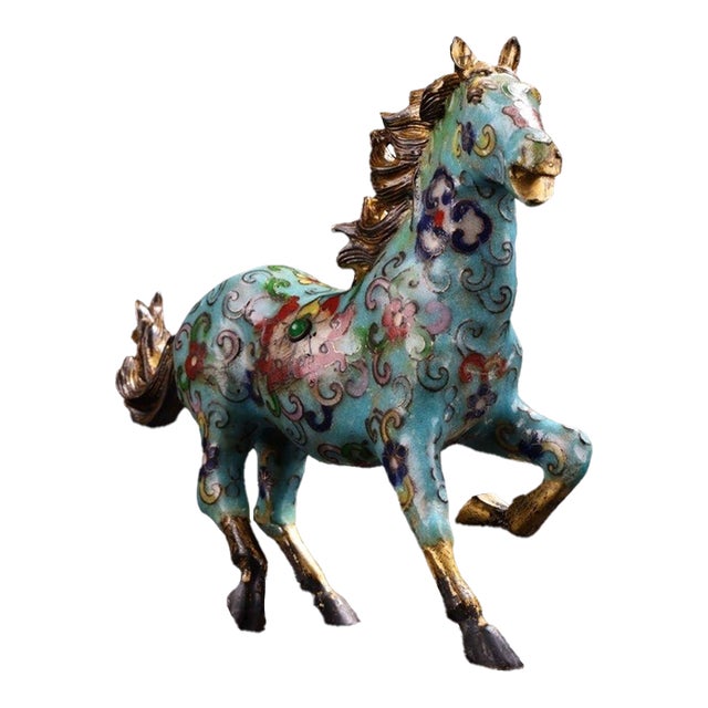 Late 19th Century Cloisonné Enamel Horse Figurine With Gilt Accents, 1.1kg For Sale