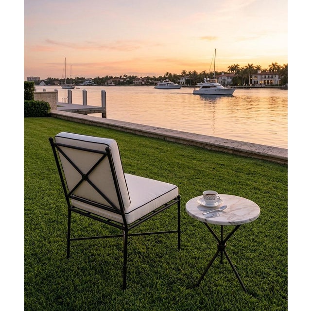 Black Vintage Mid-Century Style Black Wrought Iron Outdoor Lounge Chair For Sale - Image 8 of 9