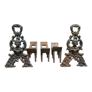 Late 19th Century Victorian Jenny Lind Cast Iron Andirons With Log Holder.