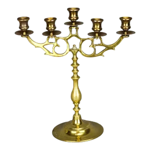 19th Century Victorian Brass Candelabra for 5 Taper Candles