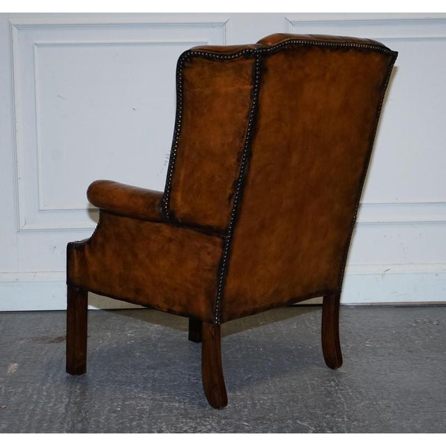 Animal Skin Set of Chesterfield Wingback Armchairs in Hand Dyed Brown Leather, 1960s For Sale - Image 7 of 18