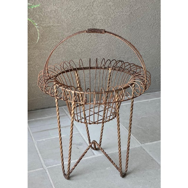 Circa 1980 Nicely-Sized Victorian-Style Steel Wirework Planter Basket & Forged Steel Stand – 2 Pieces For Sale - Image 10 of 18