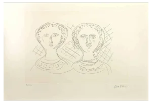 Massimo Campigli, Two Faces of Women, Etching, 1965