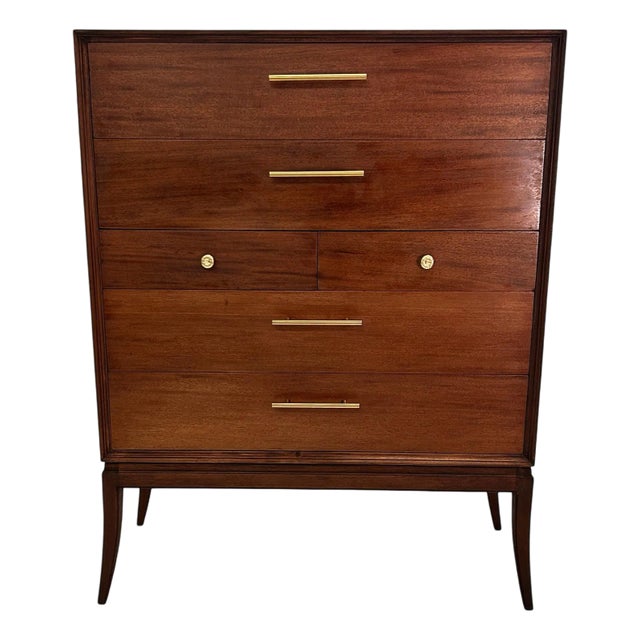 Tommi Parzinger for Charak Modern, 6 Drawer Walnut Dresser With Solid Brass Pulls For Sale