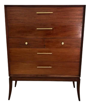 Tommi Parzinger for Charak Modern, 6 Drawer Walnut Dresser With Solid Brass Pulls