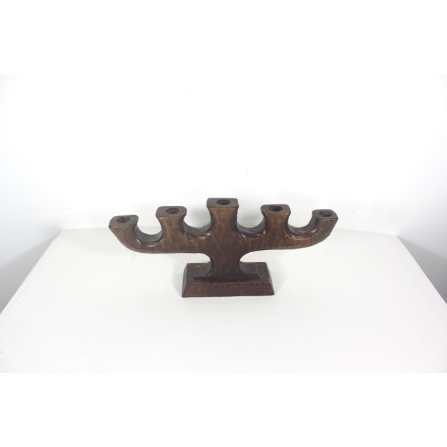 Vintage Carved Wood Candelabra Handmade Wooden Candle Holder Scandinavian Folk Art For Sale - Image 9 of 10