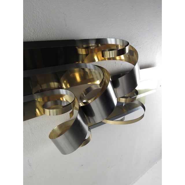 Brass 1980s Mid-Century Curtis Jere Metal Ribbon Wall Art For Sale - Image 8 of 12