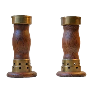 Vintage Danish Church Candleholders in Oak & Bronze, 1950s, Set of 2