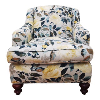 Custom Cabbage Rose Floral Upholstered Down Deep Seat Club Chair For Sale
