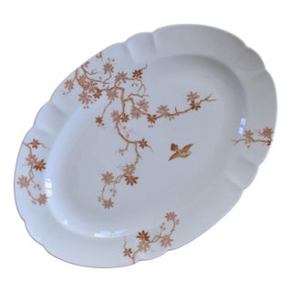 Large Antique Oval Limoges Porcelain Platter with Bird Decor from Charles Haviland, 1930s For Sale