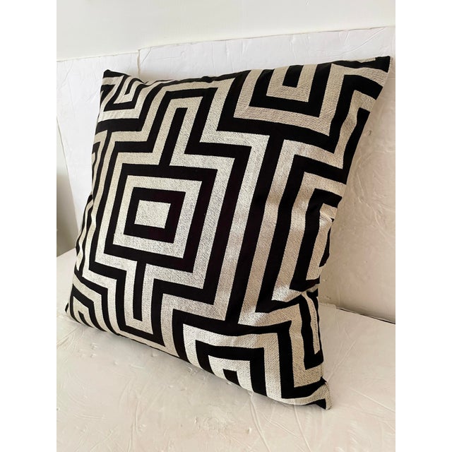 Art Deco Hand Embroidered Geometric Pattern All Down Pillow #2 For Sale - Image 3 of 8