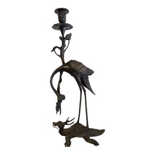 1960s Large Bronze Crane Candle Holder For Sale