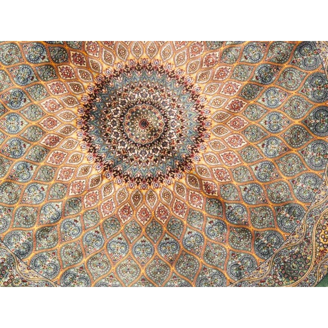 Persian Qum Design Viscose on a cotton foundation with a medallion, 80-Raj quality This rug has a dense, soft pile, and...