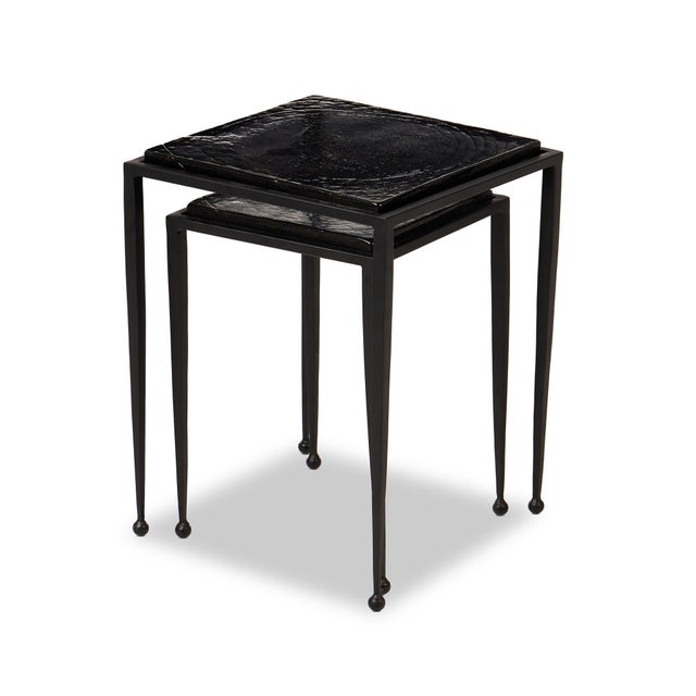 Four Hands Dalston Black Iron and Cast Smoked Glass Nesting Tables - A Pair For Sale - Image 10 of 12