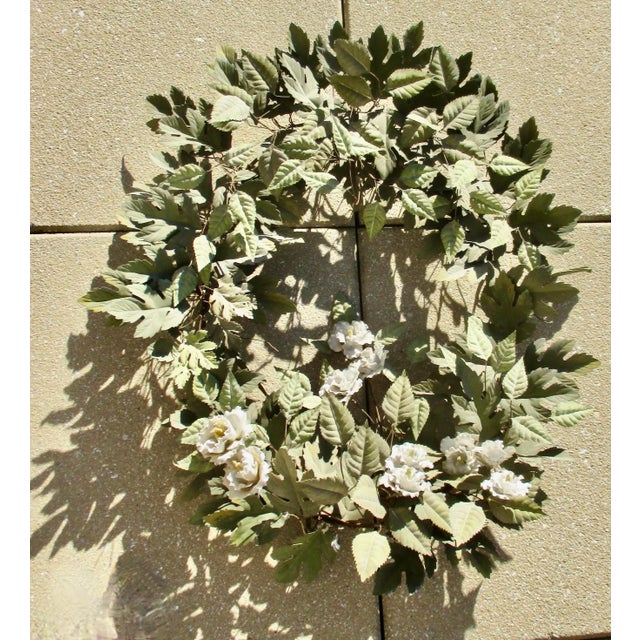 Mid-Century Modern Vintage Tole Foilage Wreath Oak and Wild Rose Mid-Century For Sale - Image 3 of 10
