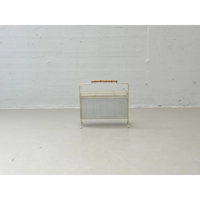 Vintage Metal Newspaper Holder with Wooden Handle, 1950s For Sale - Image 6 of 11