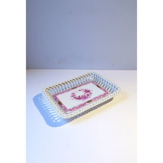 Herend White Porcelain Tray Dish Vide-Poche With Pink and Gold Detail For Sale - Image 9 of 12