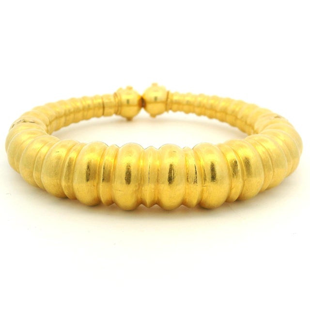 Ilias Lalaounis 1970s 22k Gold Neolithic Revival Ribbed Bracelet For Sale In Miami - Image 6 of 15