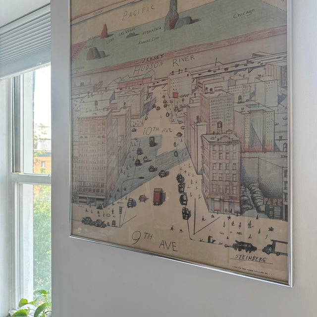 Vintage 1970’s Framed Original Saul Steinberg New Yorker Poster “View of the World From 9th Avenue” For Sale In New York - Image 6 of 6