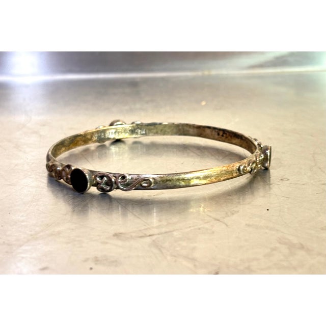 1960s Sterling Silver & Black Onyx Bangle Bracelet For Sale - Image 5 of 7